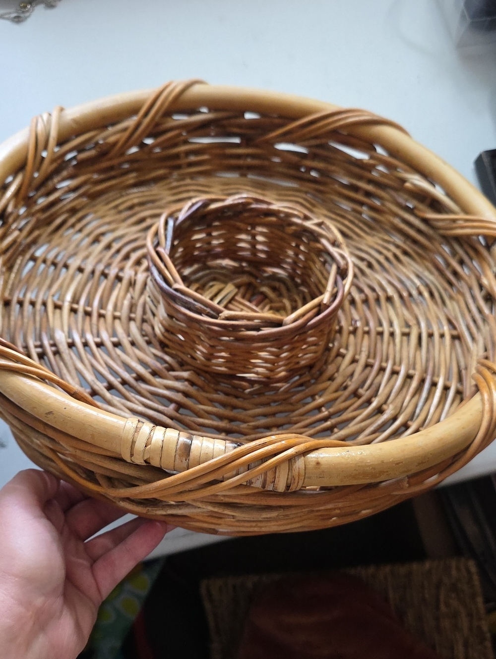 Vintage Woven Wicker/Rattan Serving Basket For Chips And Dip